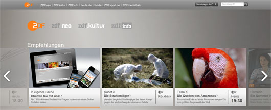 Screenshot des neuen ZDF.de